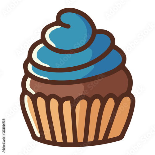 A blue cupcake with swirl frosting, great for dessert illustrations, party themes, and festive designs