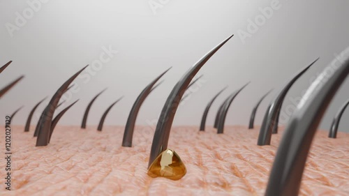Hair growth with oil drops 3D rendered motion graphics video footage 4k.