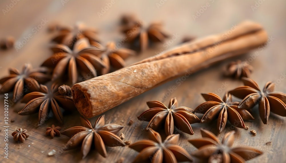 star anise and cinnamon on a wooden table star anise and cinnamon on a wooden table