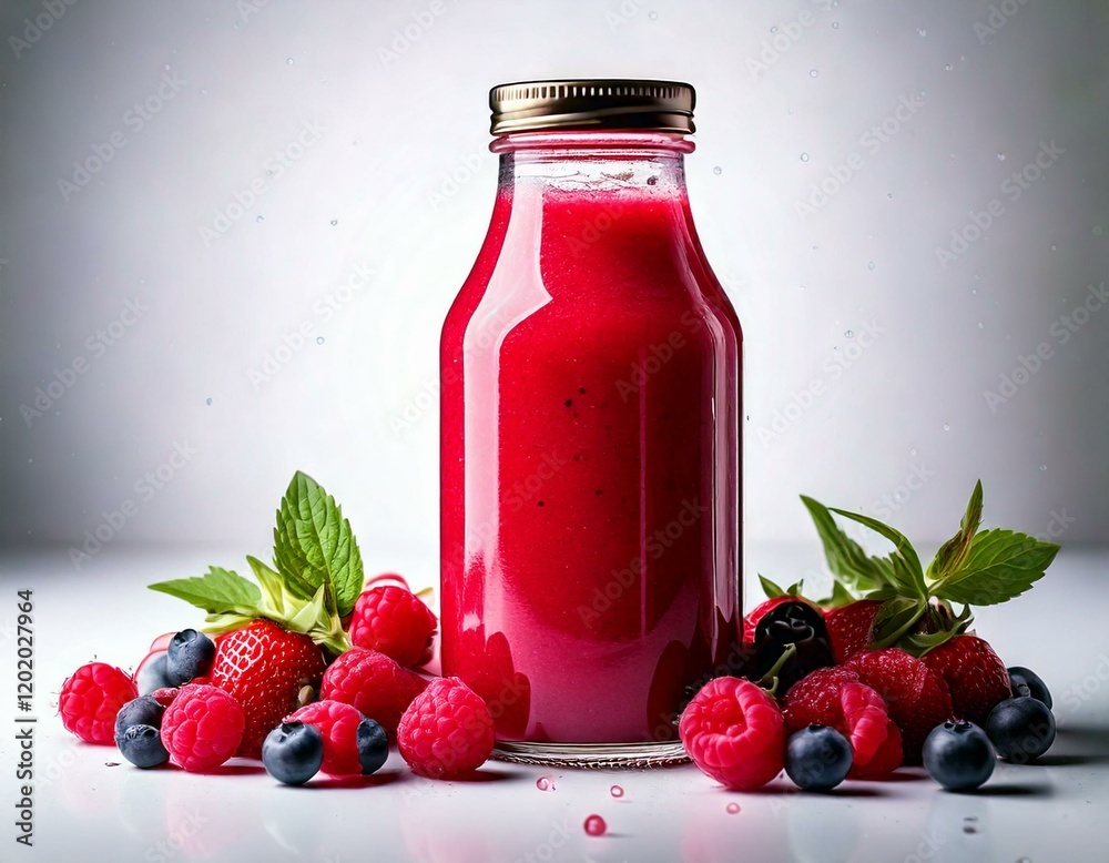 Flasche mit rotem Beeren-Smoothie – Gesund und lecker