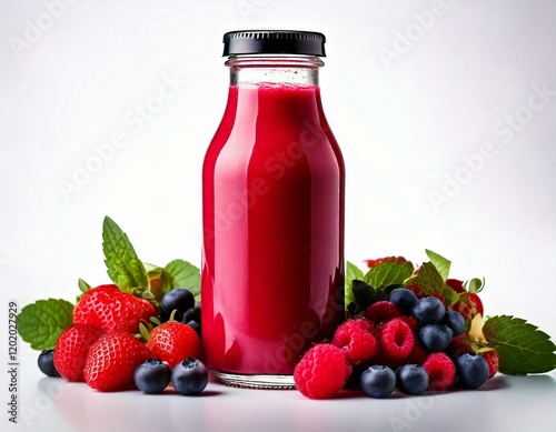 Flasche mit rotem Beeren-Smoothie – Gesund und lecker photo