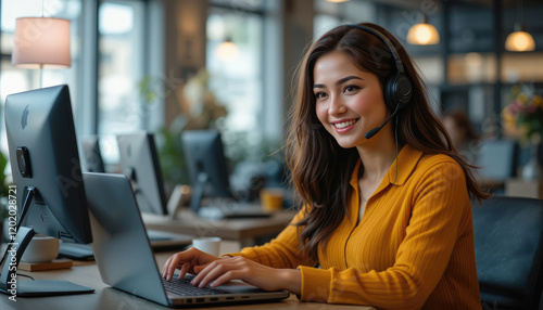 Call center, telemarketing and customer service with a business woman working in an office and consulting on a headset.