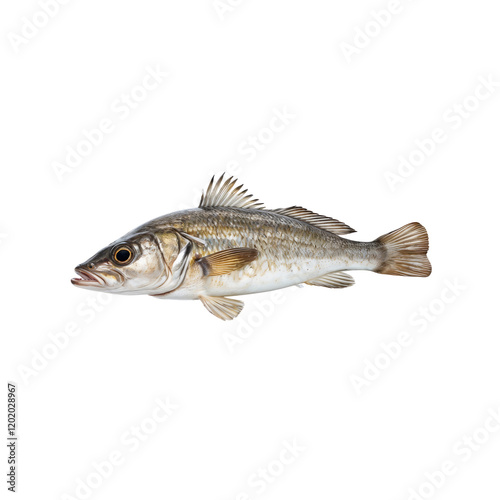 Freshwater Fish: A detailed close-up of a single freshwater fish, showcasing its scales, fins, and overall form against a clean backdrop.  The image is ideal for culinary, scientific. photo