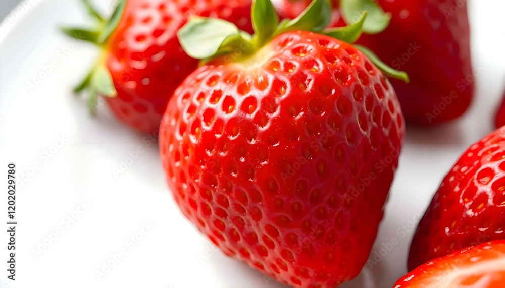 a close up of a plate of strawberries a close up of a plate of strawberries