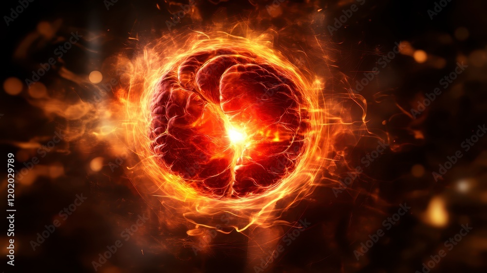 Fototapeta premium Fiery Abstract Brain Orb Energy Power Glowing Intense Burning Background