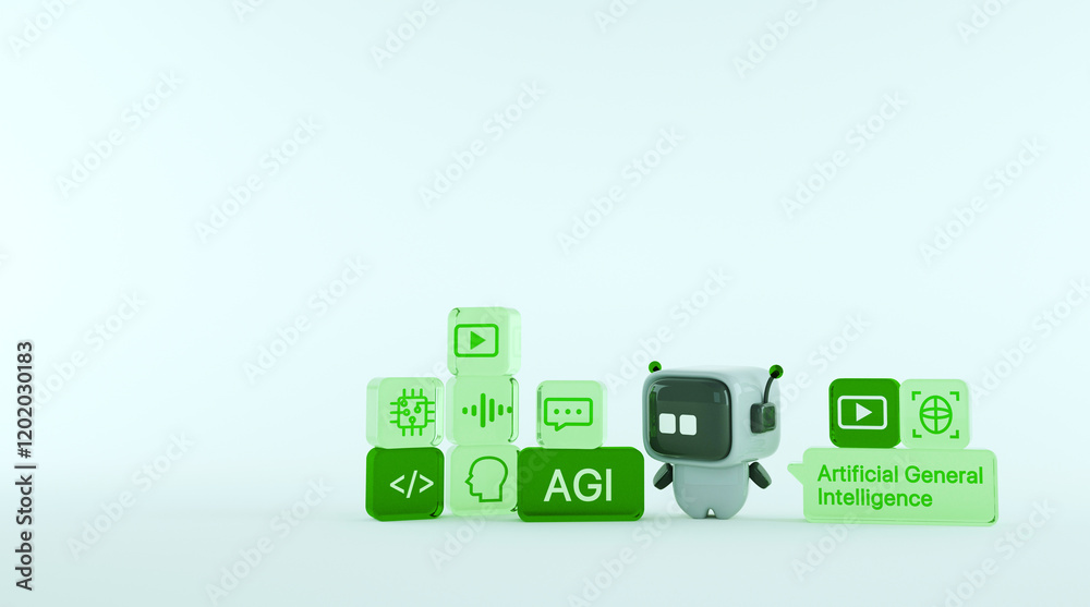 Obraz premium 3d render robot chatbot, AGI, generative ai, AI assistant