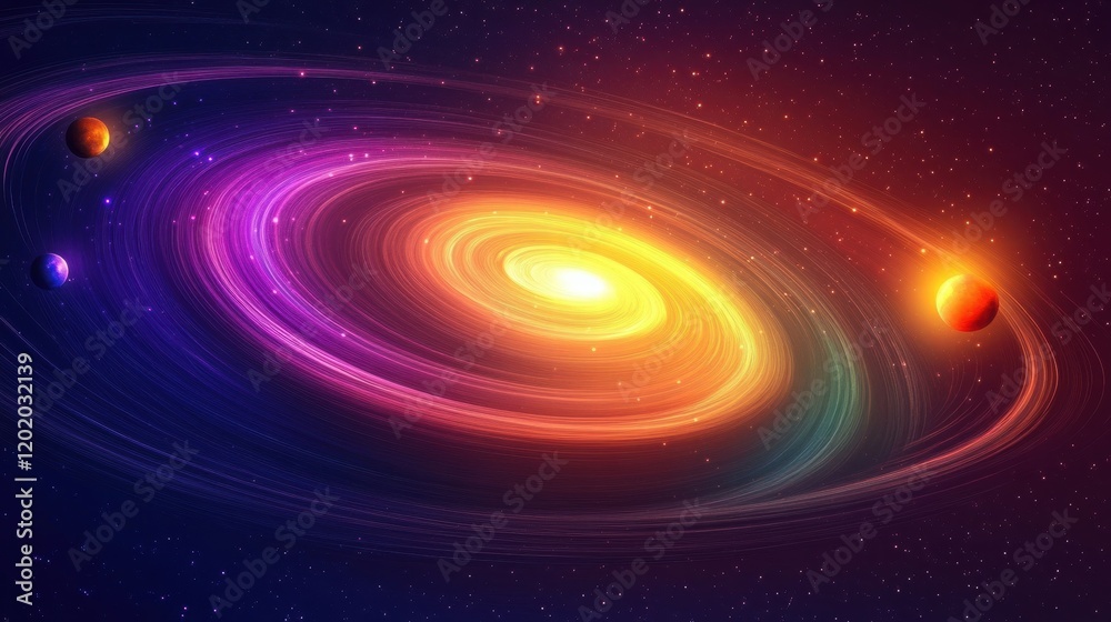 Fototapeta premium Colorful galaxy filled with swirling nebula and glowing planets in a cosmic dance. Generative AI