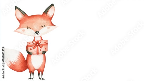 A cheerful cartoon fox holding a gift box, embodying a playful and festive spirit.