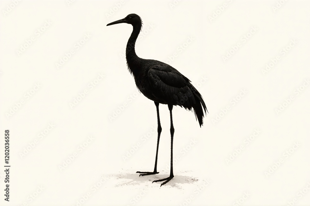 Obraz premium A traditional crane painting showcases a majestic bird, elegantly poised against a minimalist background, highlighting its beauty and grace.