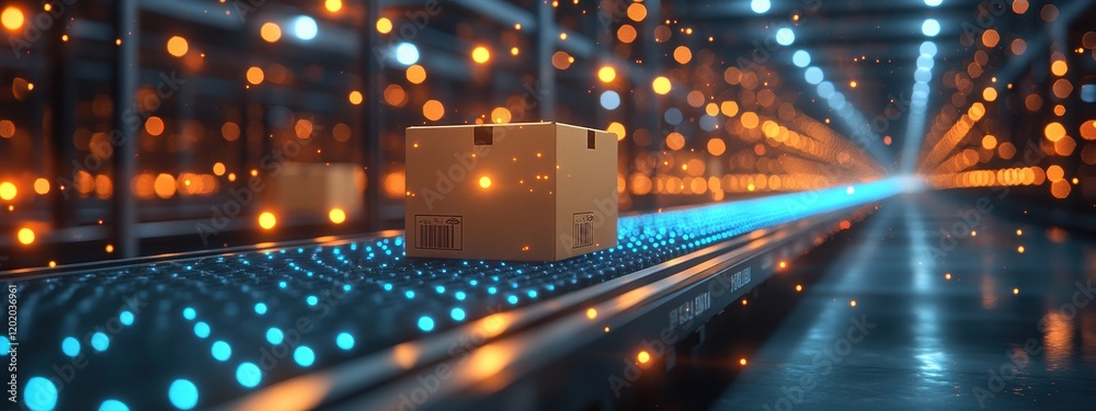 Obraz premium Digital background featuring cardboard boxes on a conveyor belt