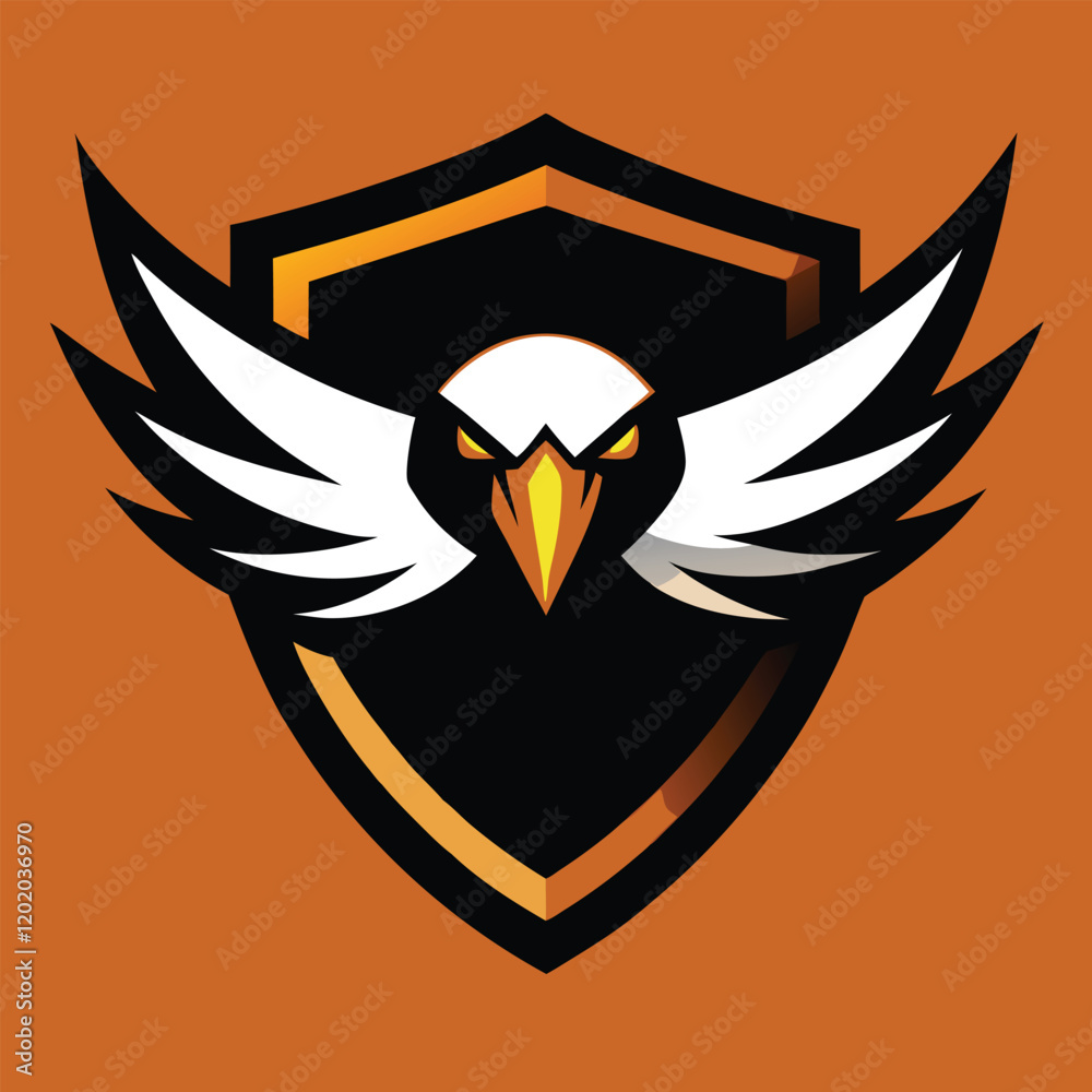 Obraz premium Eagle head with wings and shield on white background. Vector illustration. 