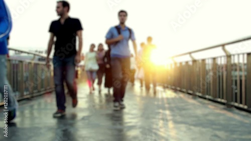 People crossing footbridge in istanbul
