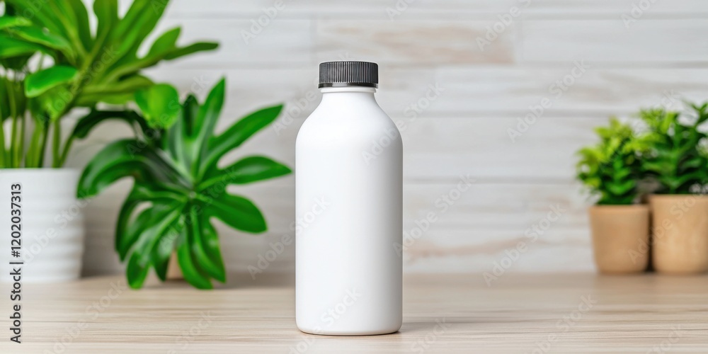 Refreshing white milk bottle display indoor setting product photography modern ambiance close-up view minimalistic design Refreshing white milk bottle display indoor setting product photography modern ambiance close-up view minimalistic design