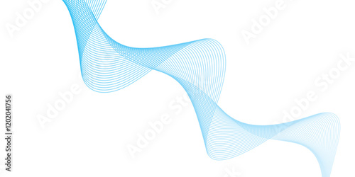 Abstract soft blue wave lines dynamic flowing colorful light isolated background. Vector illustration.