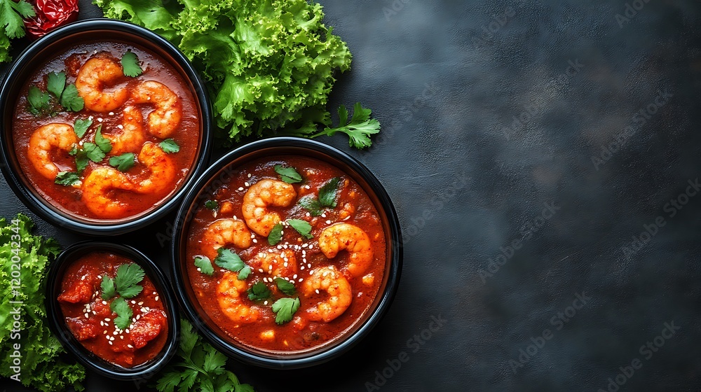 Spicy Shrimp Curry Bowls With Fresh Herbs Garnish Spicy Shrimp Curry Bowls With Fresh Herbs Garnish