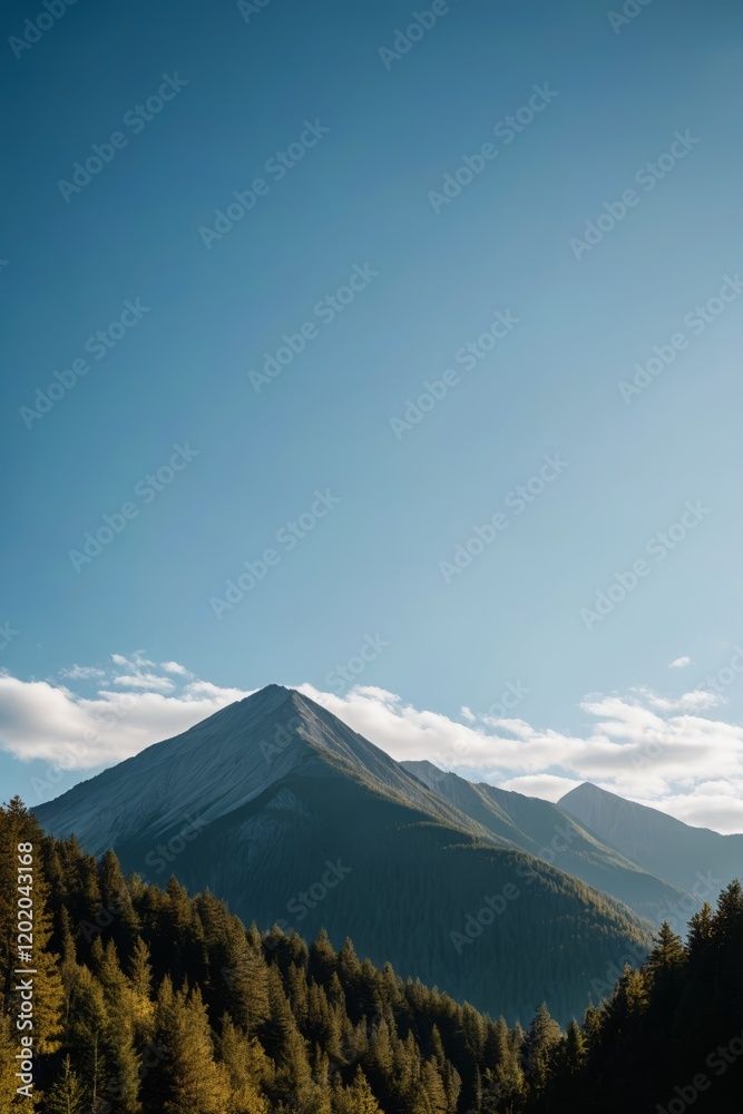 Fototapeta premium mountains in the distance with a few trees and a person on a horse