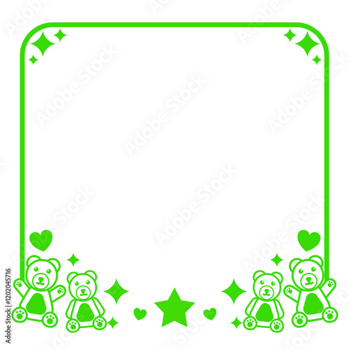 green line square frame with cute bear and sparkle