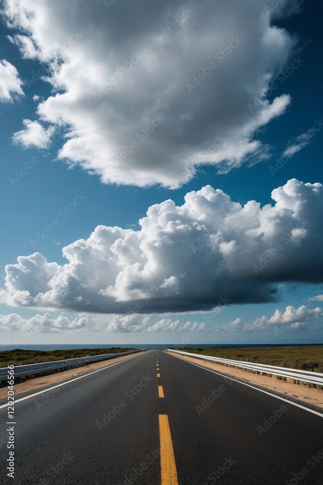 Fototapeta premium there is a long road with a yellow line on the side