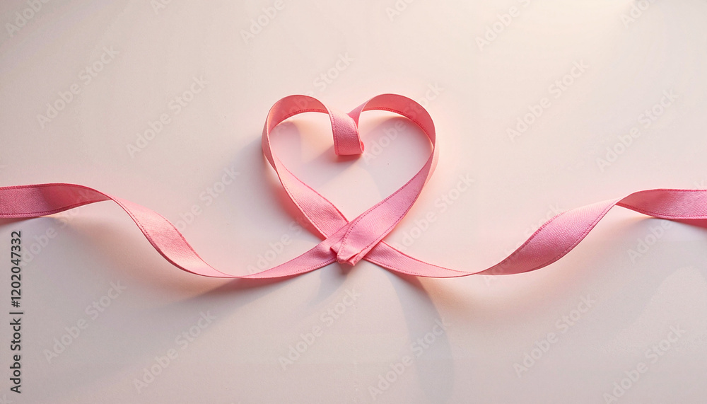 Pink satin ribbon shaped into a heart on a light background, romantic and delicate design Pink satin ribbon shaped into a heart on a light background, romantic and delicate design