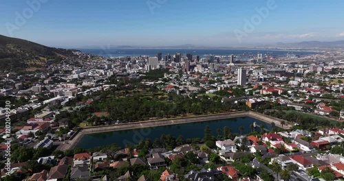 Cinematic Establishing Drone Shot Above De Waal Park, Cape Town, South Africa Skyline photo