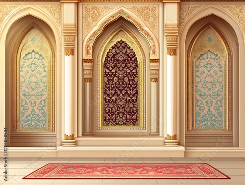 Ornate Archway Interior With Intricate Designs And Rug