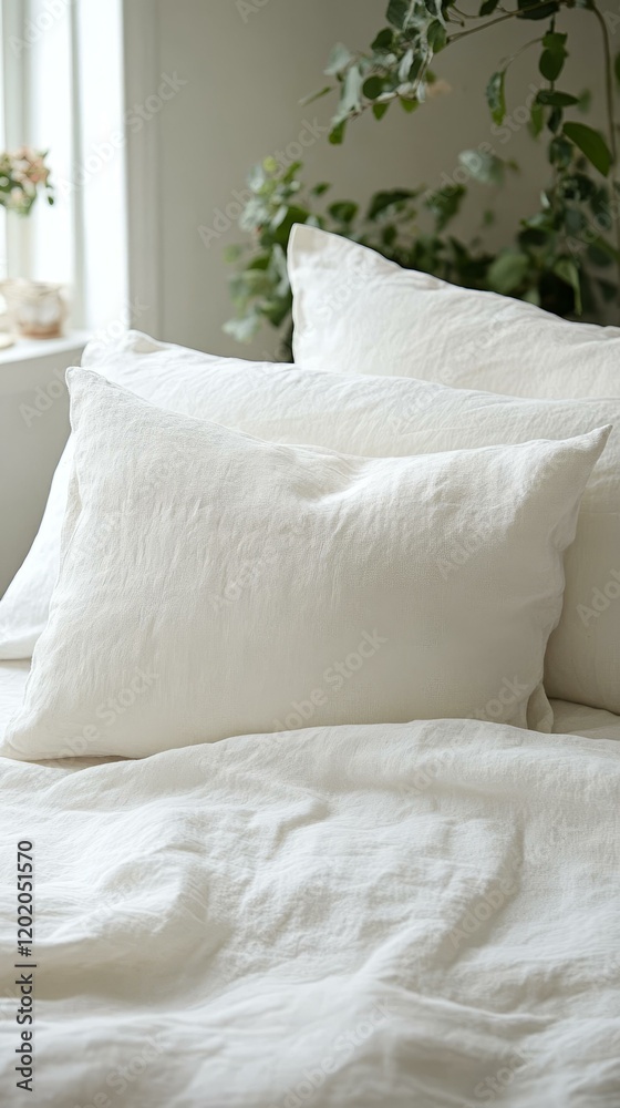 Obraz premium White Linen Bedding Set Close-up