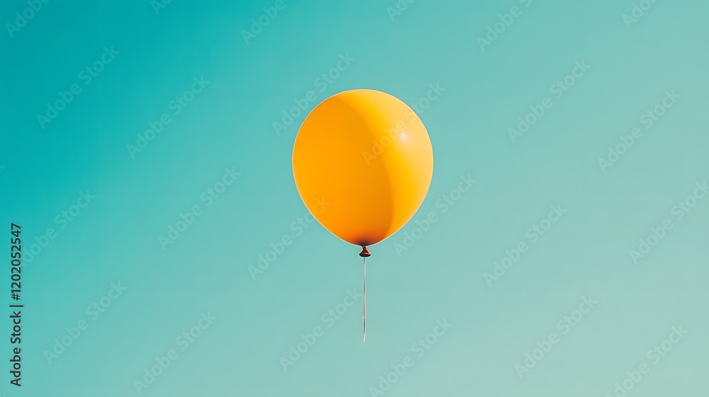 Obraz premium Bright Yellow Balloon Floating in a Clear Blue Sky,Representing Freedom and Joy