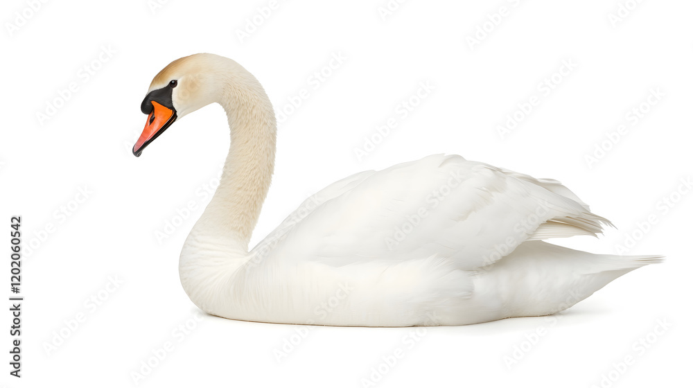 Graceful White Swan Gliding with Open Wings on Serene Isolated Background Graceful White Swan Gliding with Open Wings on Serene Isolated Background