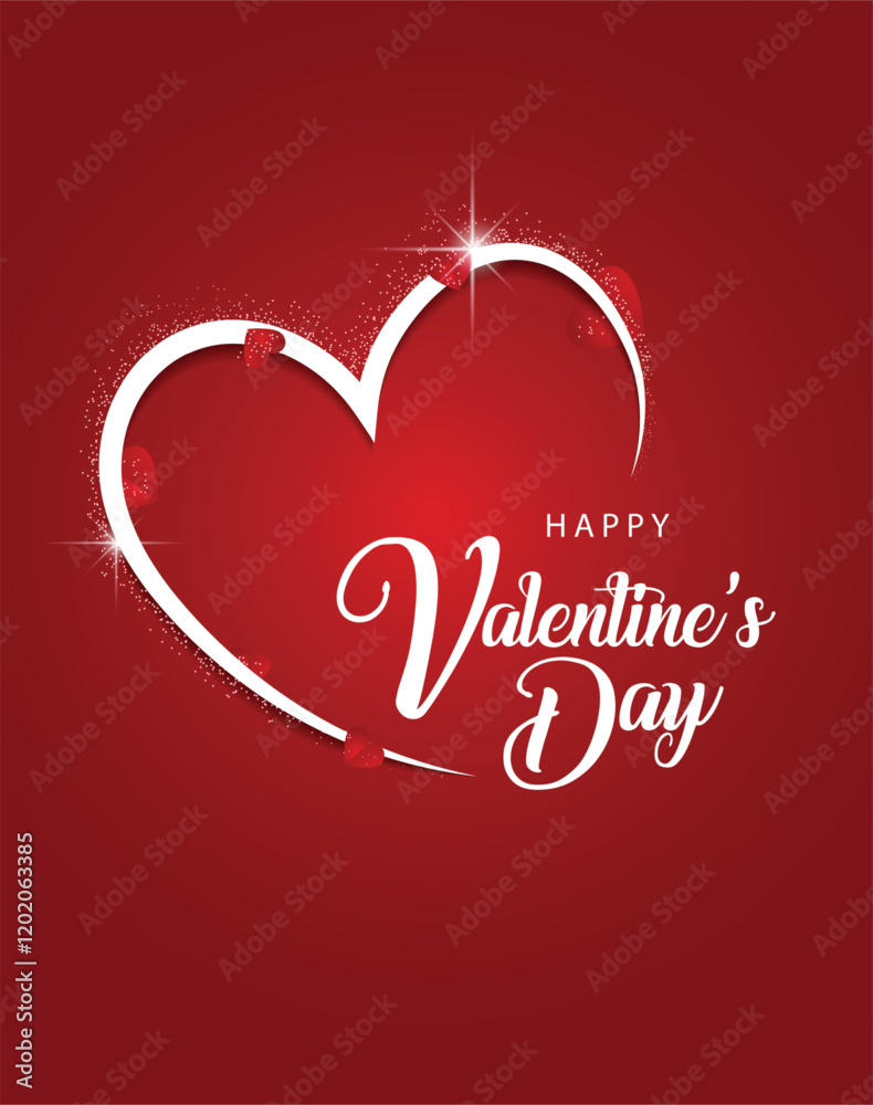 Happy Valentine's Day glowing heart outline with sparkle vector poster