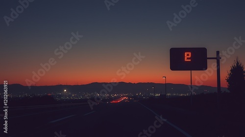 Night highway speed limit sign sunset city photo