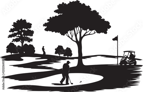 Golf playground silhouette and playing golf players, vector illustration design.