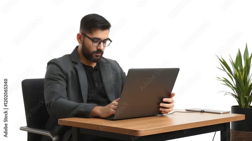 Man Using Laptop , isolate on white Man Using Laptop , isolate on white