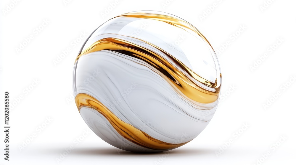 Fototapeta premium A mesmerizing wavy marble sphere featuring a rich combination of gold and white tones, offering a sense of luxury and modern aesthetics suitable for any decor.