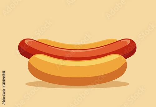 Plain Hotdog Pop Art: Bun, Blank Background, Bright Colors, Bold Graphic, Illustration, Minimalist Food Art, Retro Style, Simple