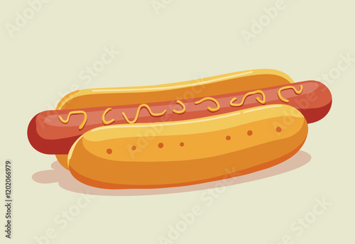 Colorful Pop Art Hotdog: Plain, Blank Background, Bun, Bright, Graphic, Illustration, Retro, Minimalist Food, Bold, Simple