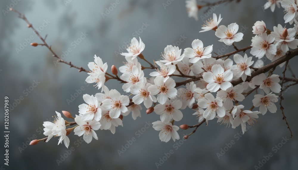 White blossoms branch spring studio grey background White blossoms branch spring studio grey background