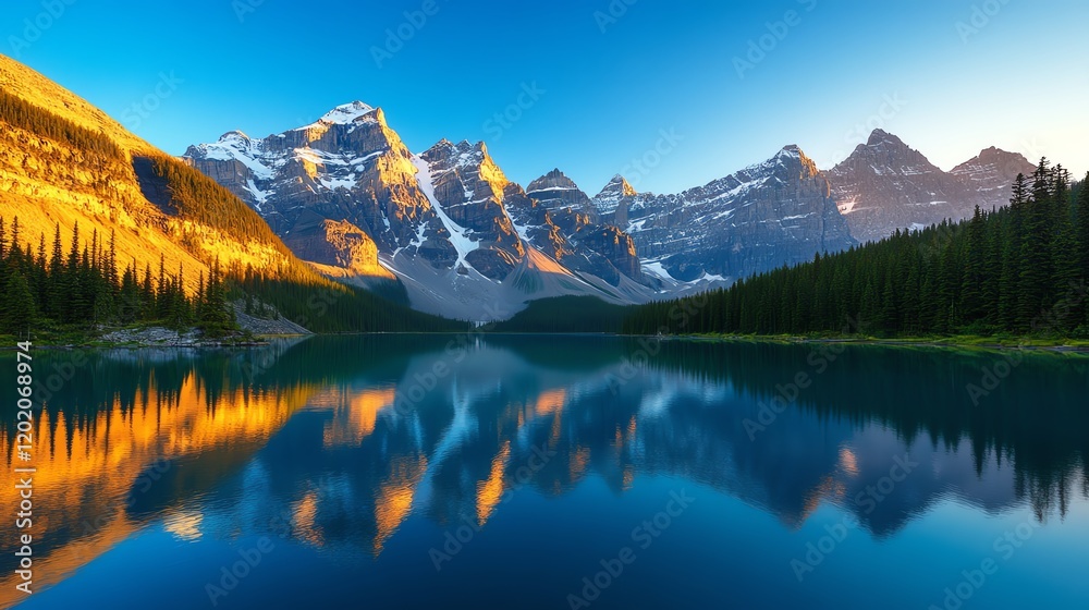 Fototapeta premium Breathtaking mountain reflection at sunrise.