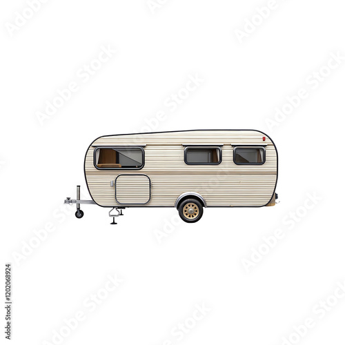 Vintage Caravan Illustration: A charming illustration of a classic beige caravan, perfect for retro travel, adventure, and vacation themes.