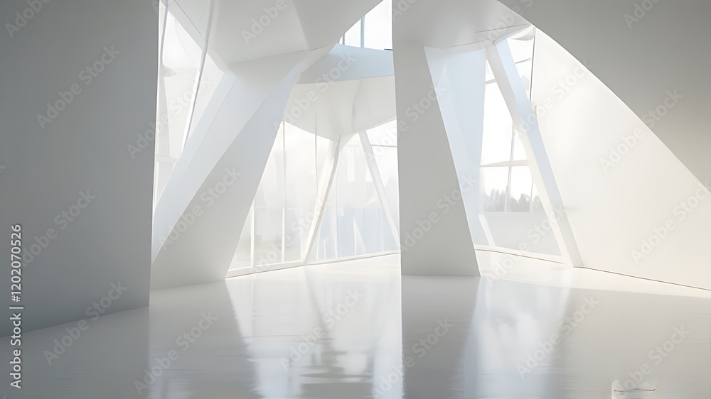Obraz premium Minimalistic futuristic triangle corridor with sleek lines and glowing neon accents