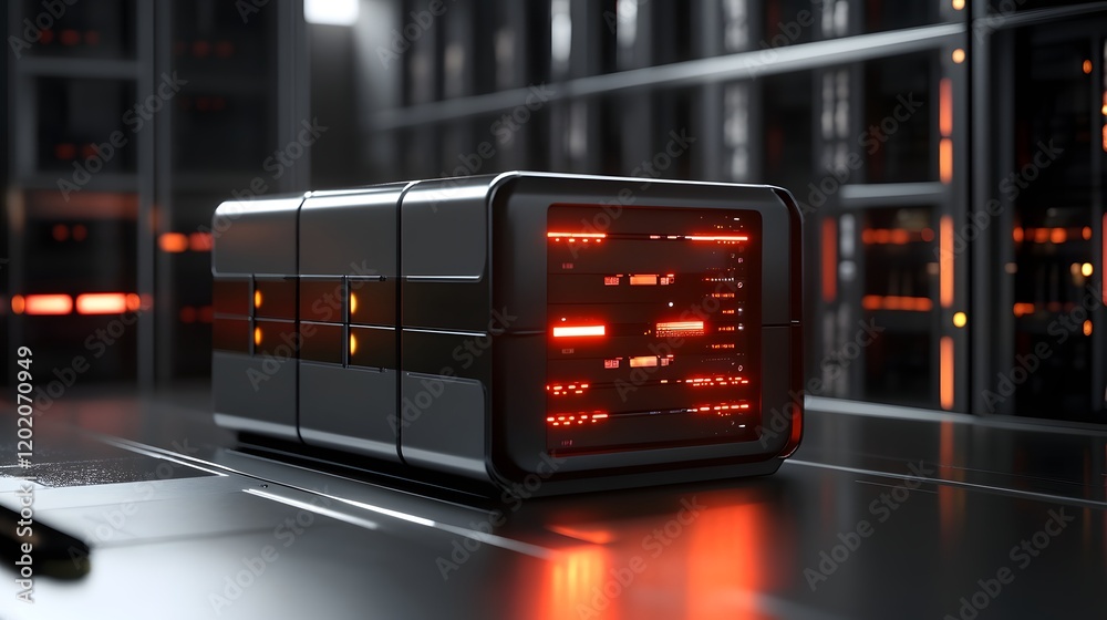 A modern data storage device with bright red accents showcased in a high-tech server room, emphasizing innovation and advanced technology in digital storage solutions. A modern data storage device with bright red accents showcased in a high-tech server room, emphasizing innovation and advanced technology in digital storage solutions.