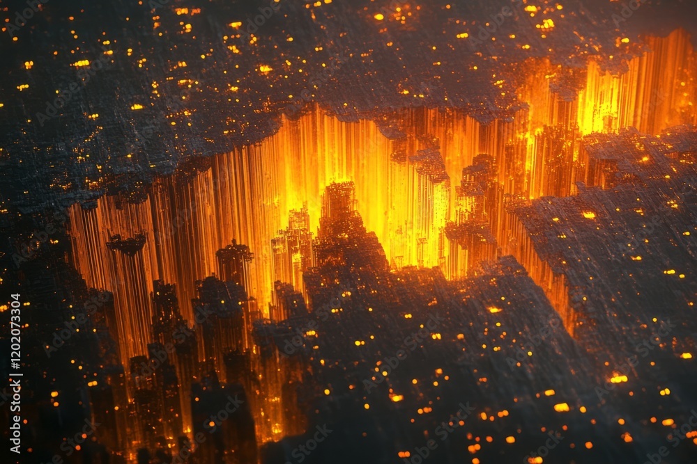 Obraz premium Glowing Cityscape Deep Within Molten Earth