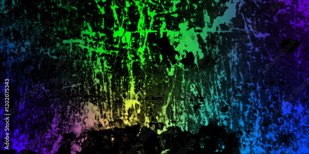 Fototapeta premium Grunge background with neon gradient, scuff marks and textured halftone effect. Unique grunge aesthetic.