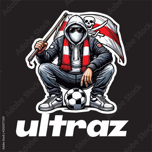 illustration vector graphic of Football fans ultras hooligan wear balaclava use football scarf design for logo, t-shirt, etc