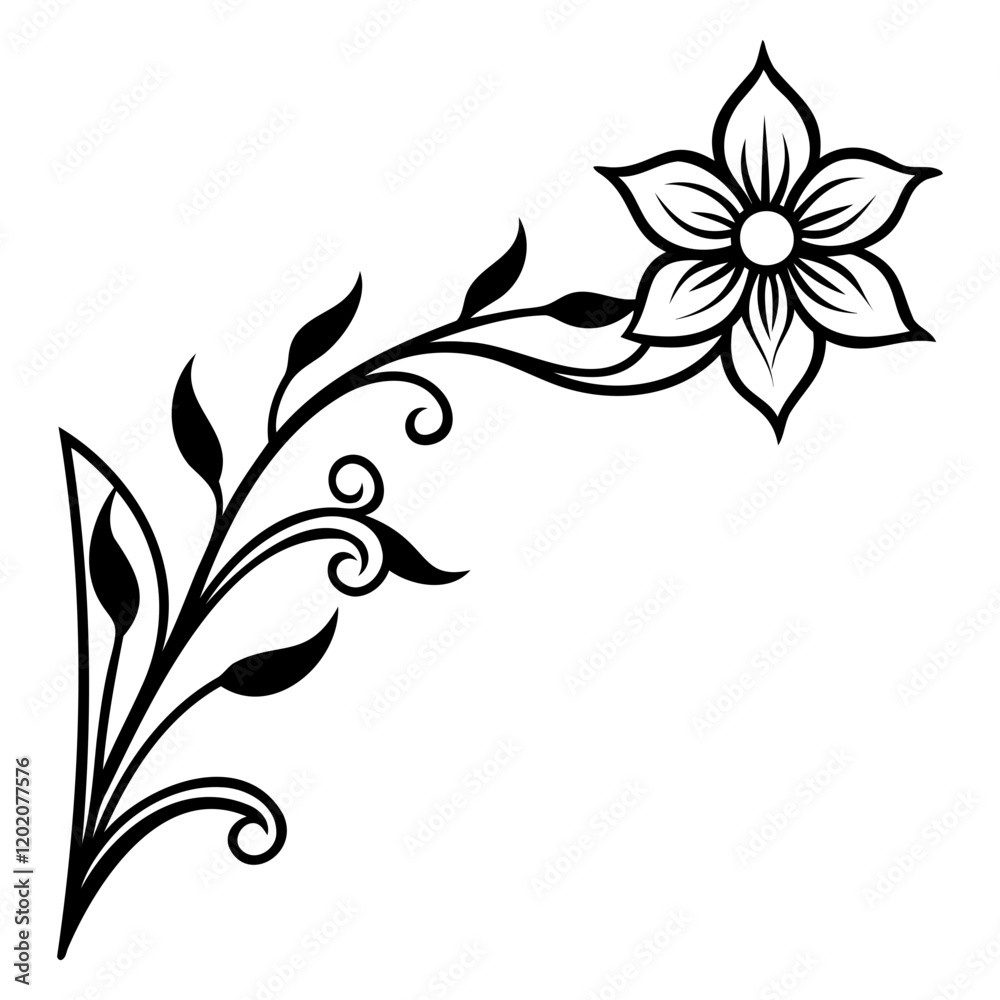 Obraz premium High-Quality Corner Flower Silhouette Vector isolated on a Transparent Background