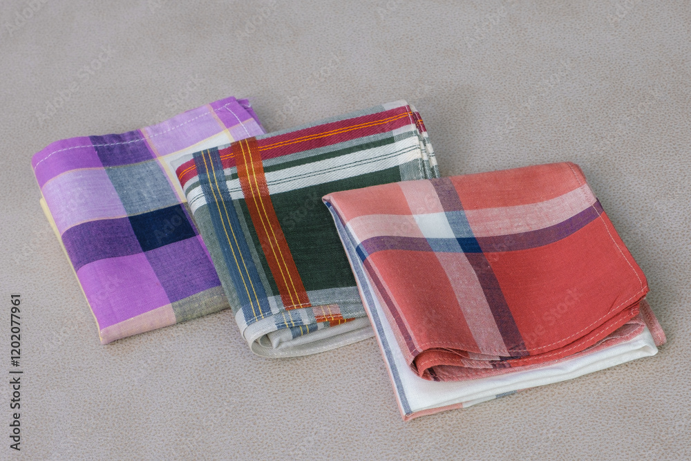 Set of vintage stripped handkerchiefs for men.