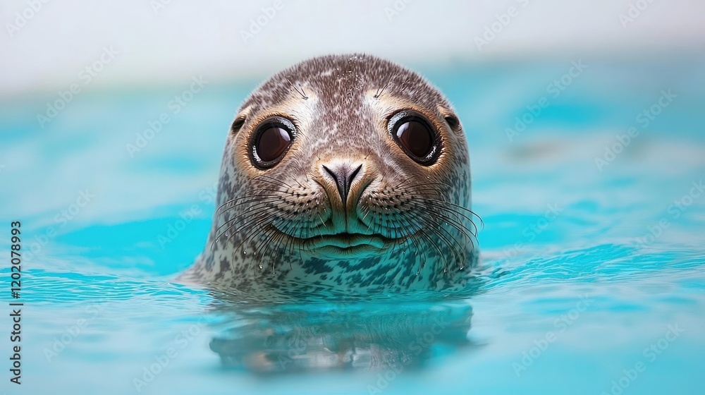 Fototapeta premium Seal pup portrait, ocean water, wildlife, nature background, for nature documentaries