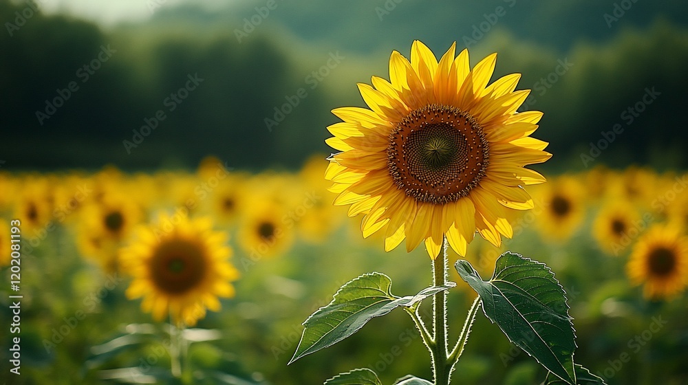 Fototapeta premium Sunflower field, summer bloom, nature's beauty, rural landscape, idyllic scene
