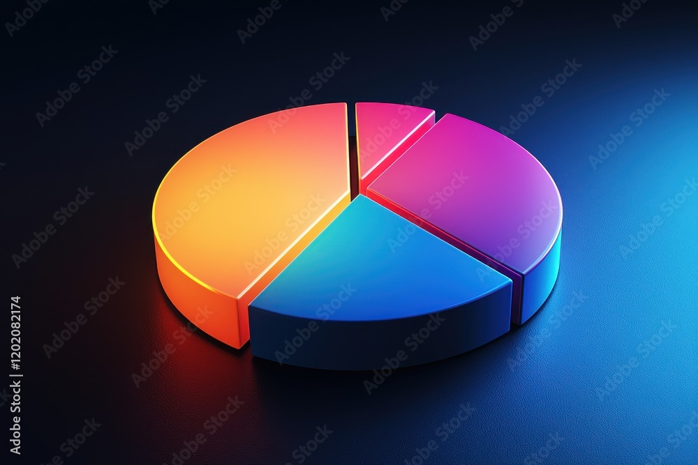 A colorful pie chart illuminated in vibrant hues, highlighting data distribution with a modern and sleek design against a dark background. A colorful pie chart illuminated in vibrant hues, highlighting data distribution with a modern and sleek design against a dark background.