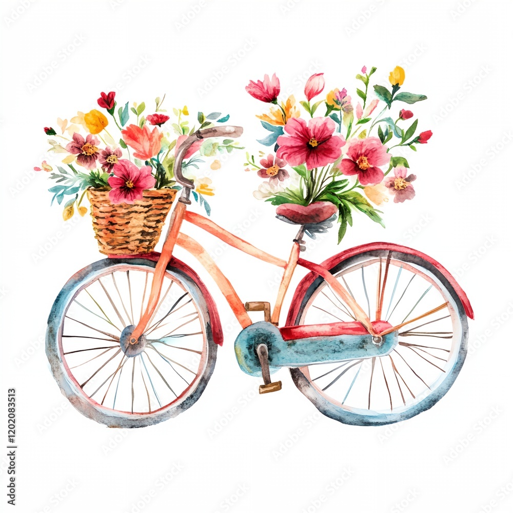 Fototapeta premium Bicycle with a basket full of flowers on it