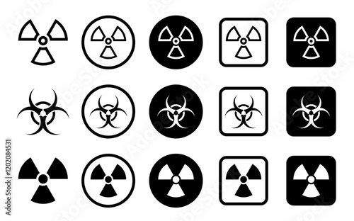 Radiation hazard signs. Radioactive icon. Radiation area. Radioactive threat alert. Vector illustration